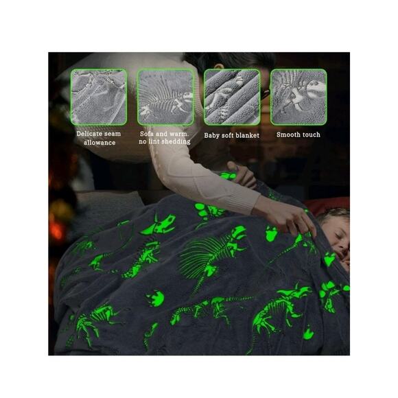 Glow in The Dark Blanket Dinosaur Throw Blanket for Boys Kids Soft Warm 60x80 - Picture 4 of 8